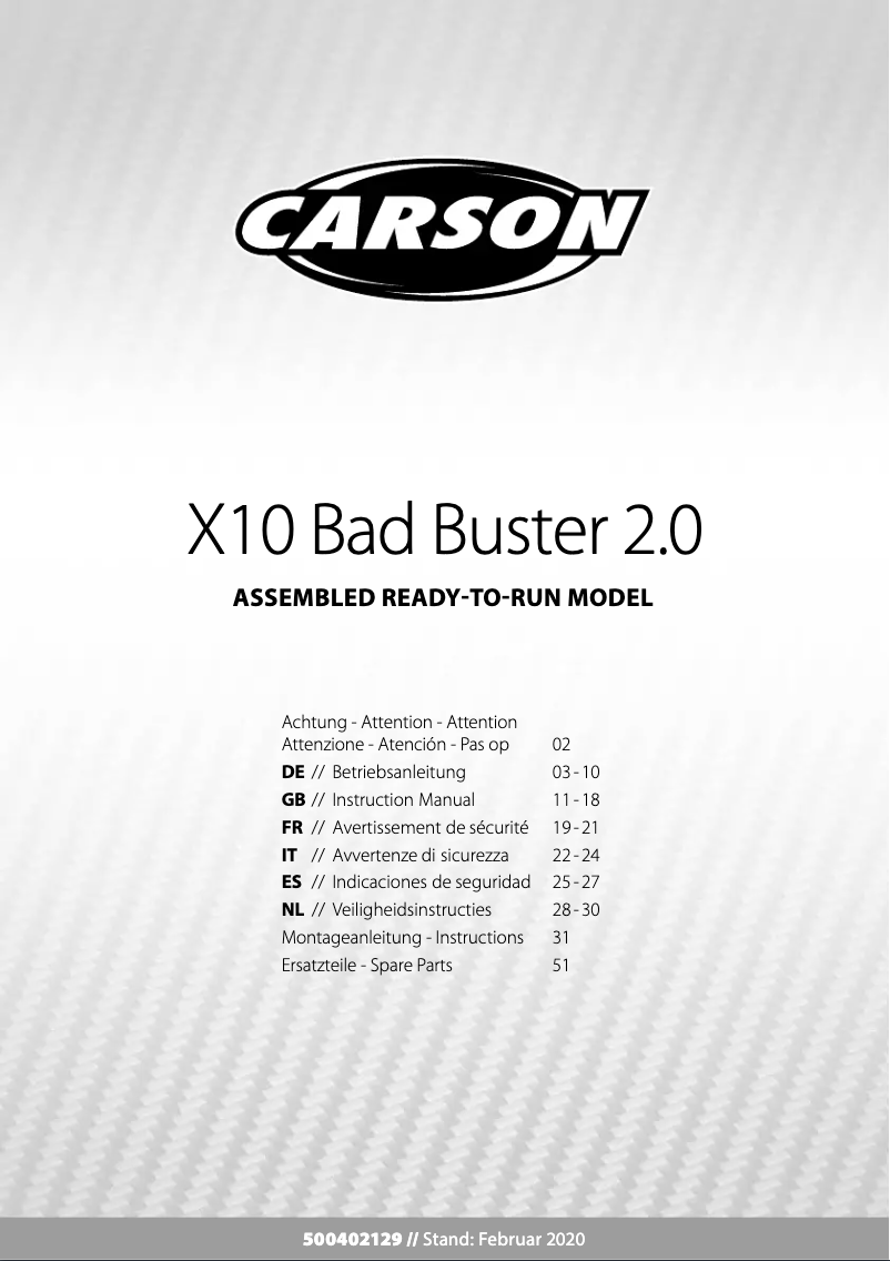 First page image of the manual for X10 Bad Buster 2.0