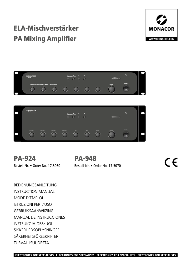 First page image of the manual for PA-924