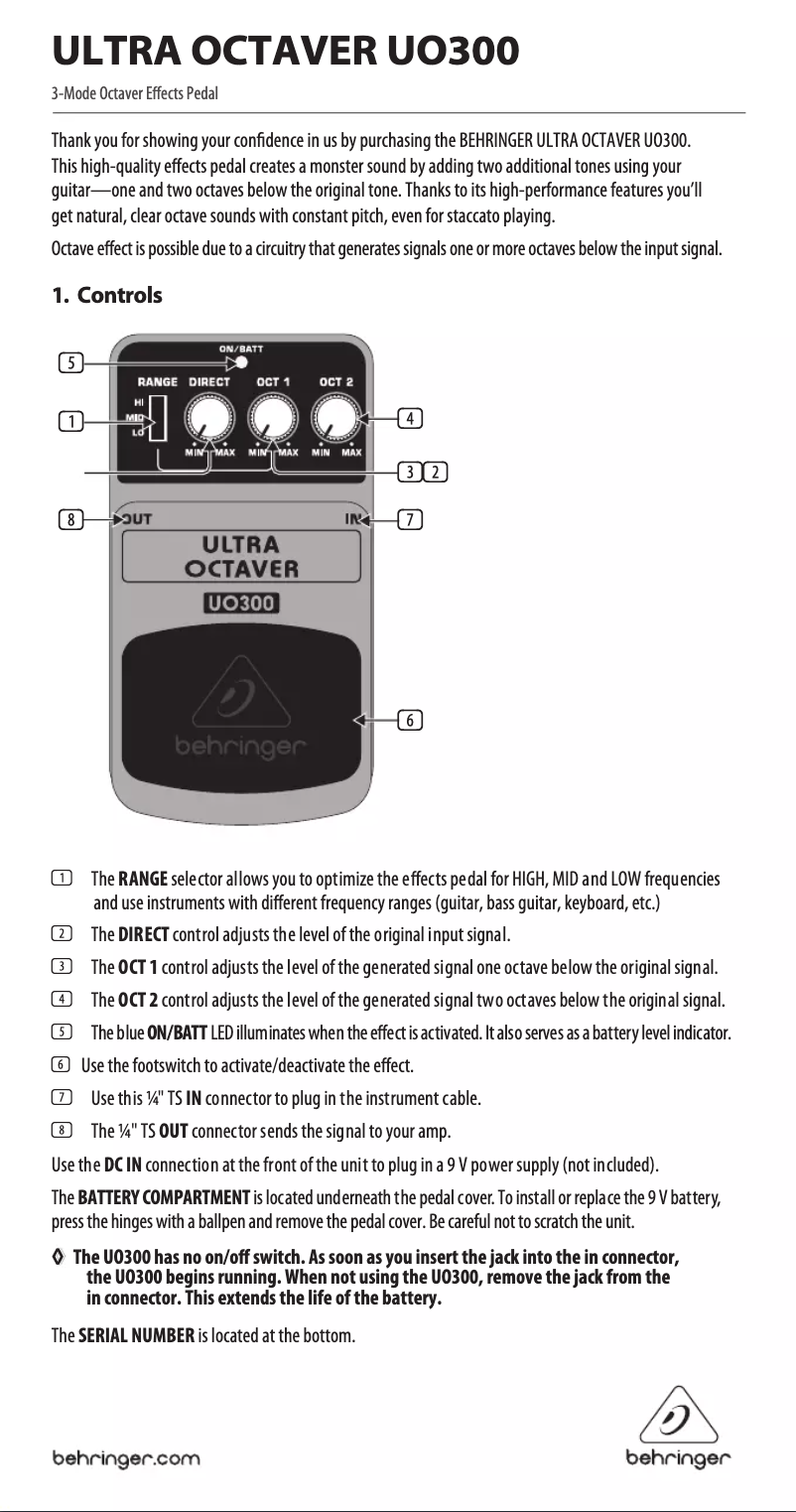 First page image of the manual for Ultra Octaver UO300