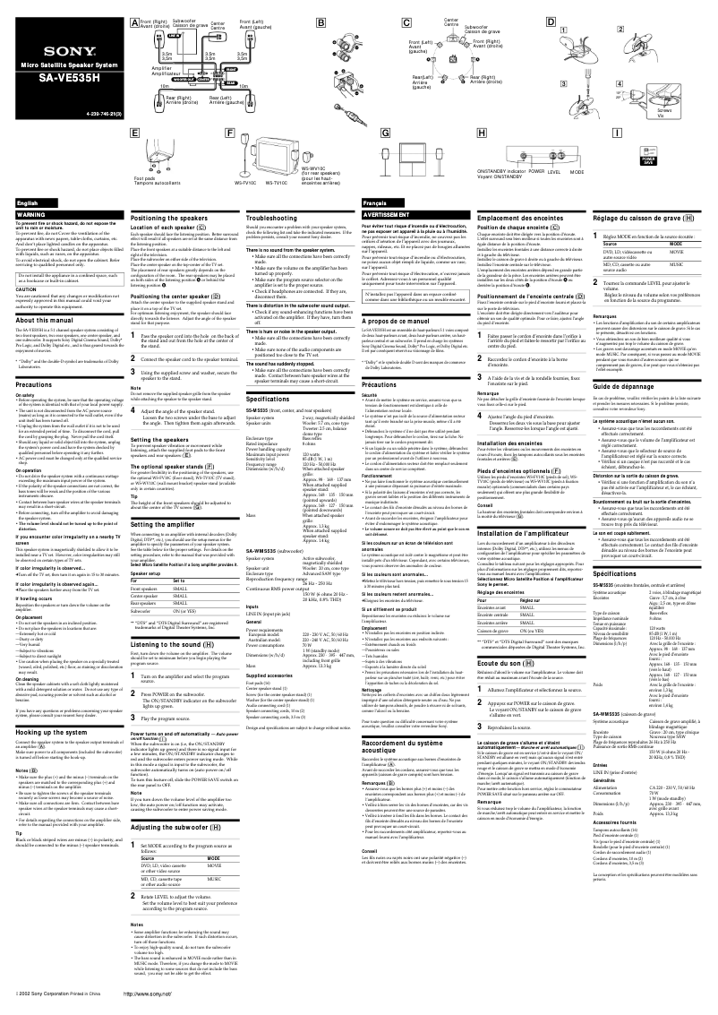 Page 1 of the manual User Manual Sony SA-VE535H