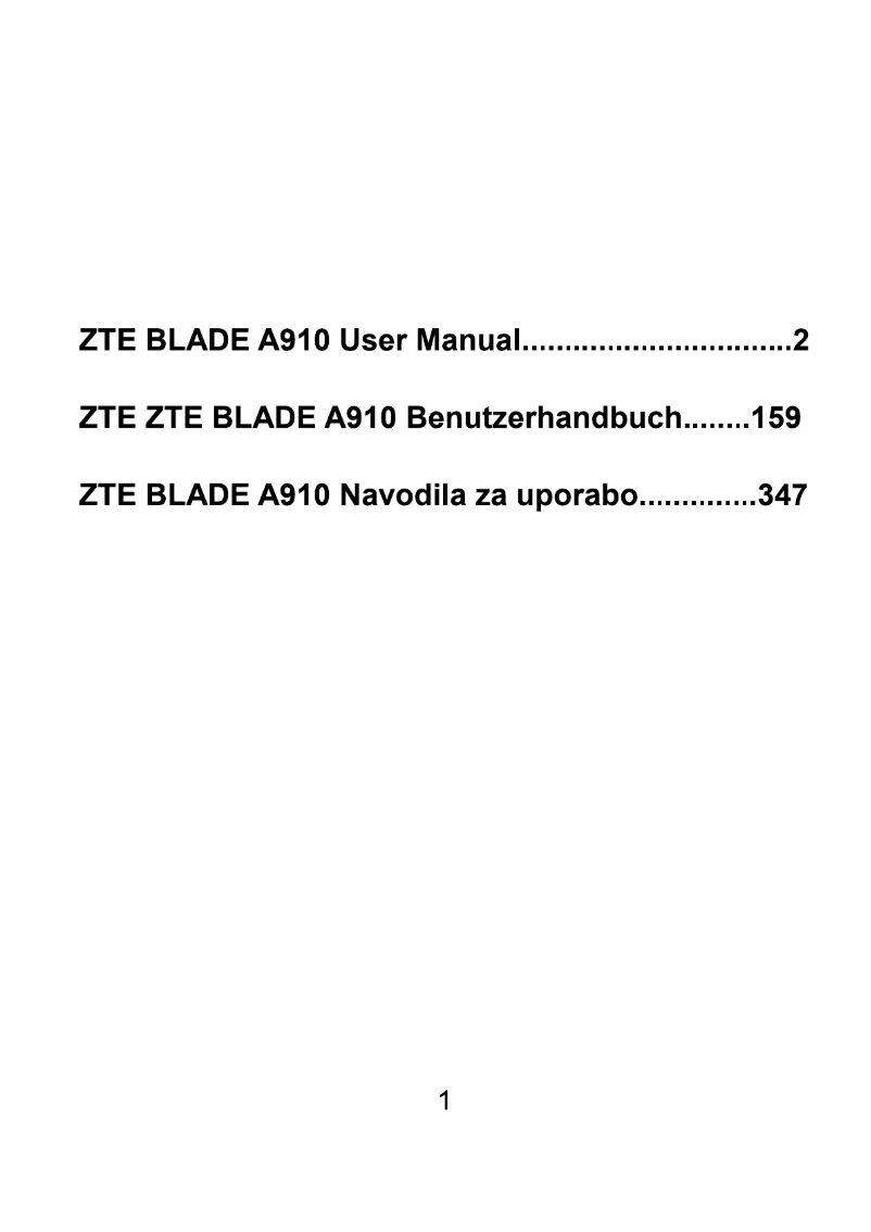 Page 1 of the manual User Manual ZTE A910
