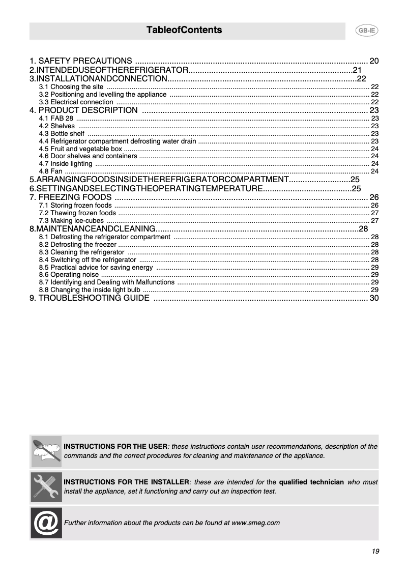 Page 1 of the manual User Manual Smeg FAB28RNE