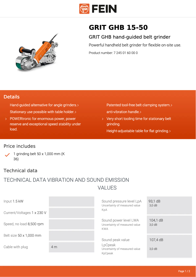 First page image of the manual for GRIT GHB 15-50