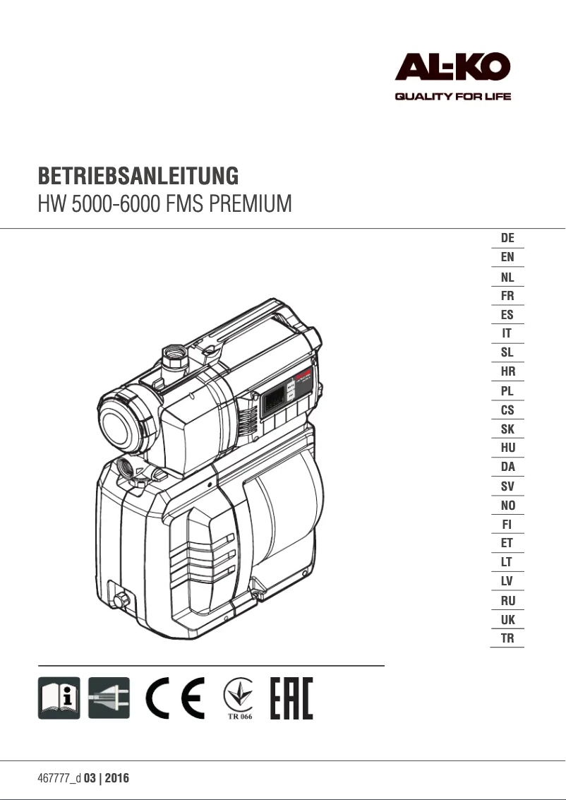 Page 1 of the manual User Manual AL-KO HW 6000 FMS Premium