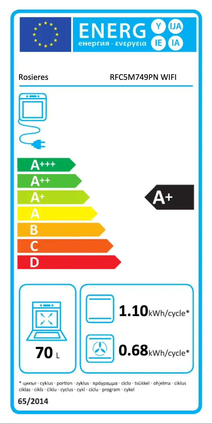 Page 1 of the manual Energy Label Rosieres RFC5M749PN WIFI