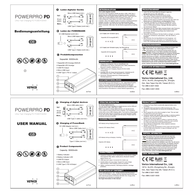Page 1 of the manual User Manual Verico Power Pro PD 30000