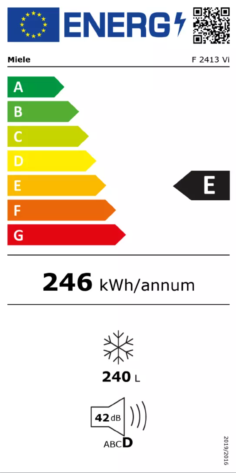 Page 1 of the manual Energy Label Miele F 2413 Vi