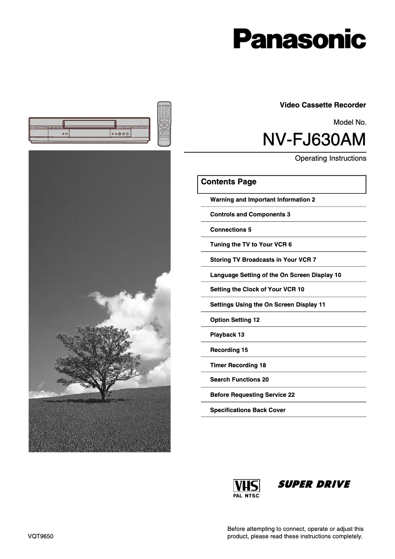 Page 1 of the manual User Manual Panasonic NV-FJ630