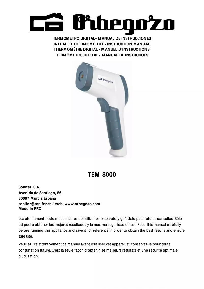 First page image of the manual for TEM 8000