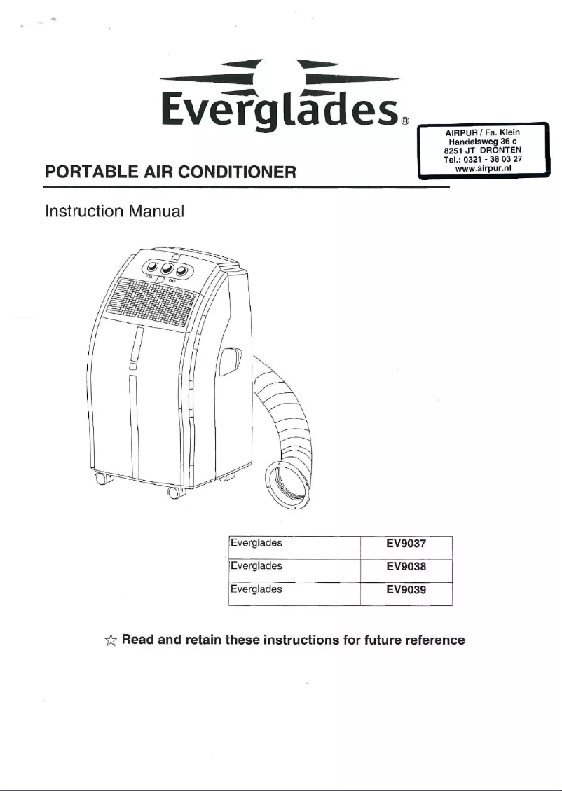 First page image of the manual for EV 9039