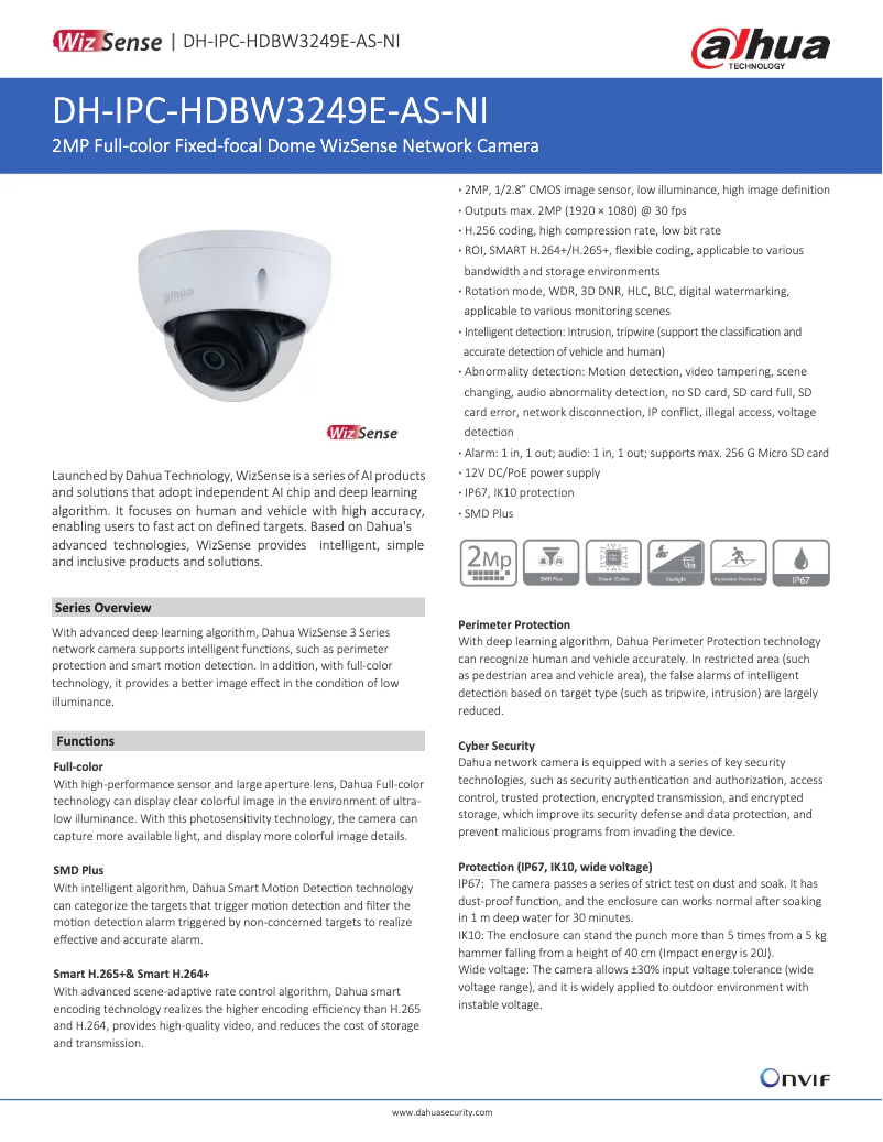 Page 1 of the manual Technical Sheet Dahua Technology IPC-HDBW3249E-AS-NI