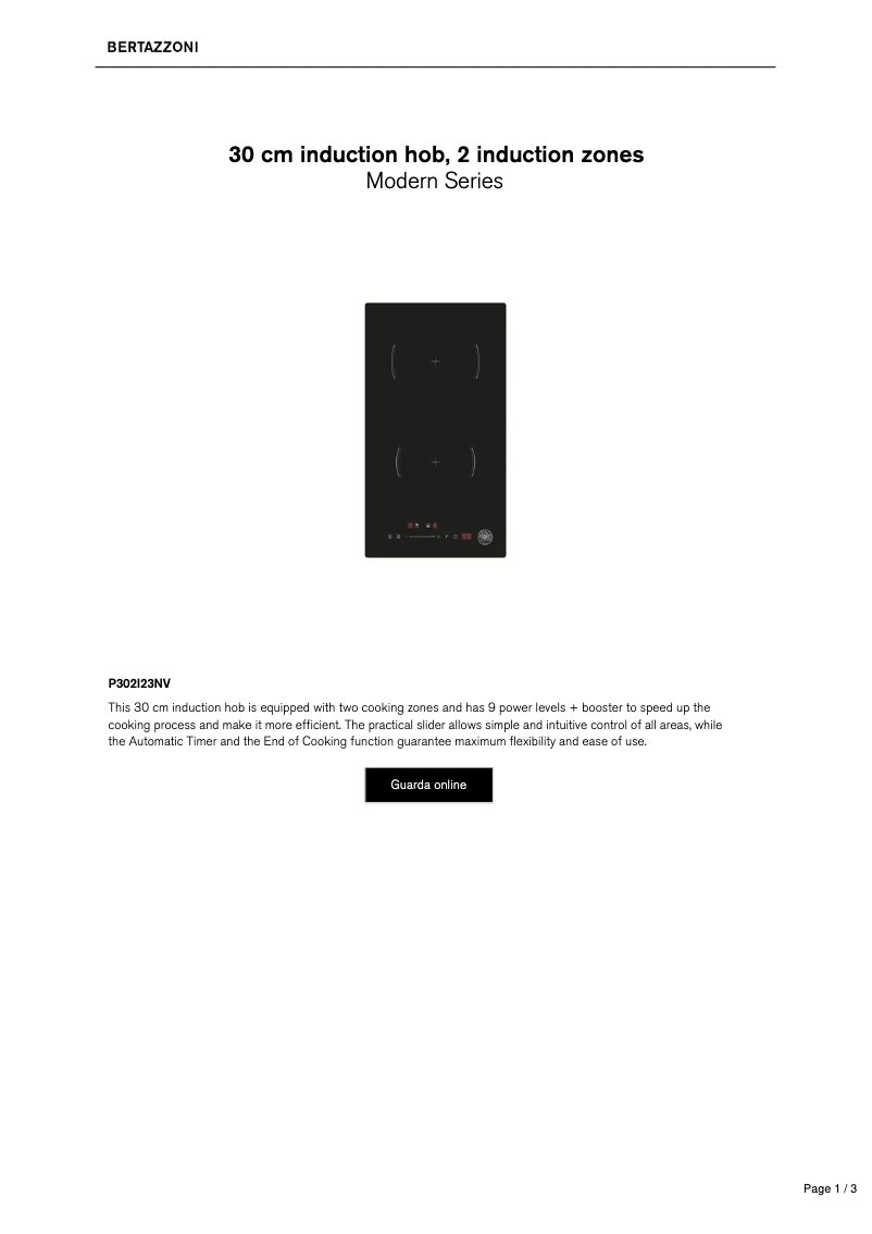 Page 1 of the manual Technical Sheet Bertazzoni P302I23NV