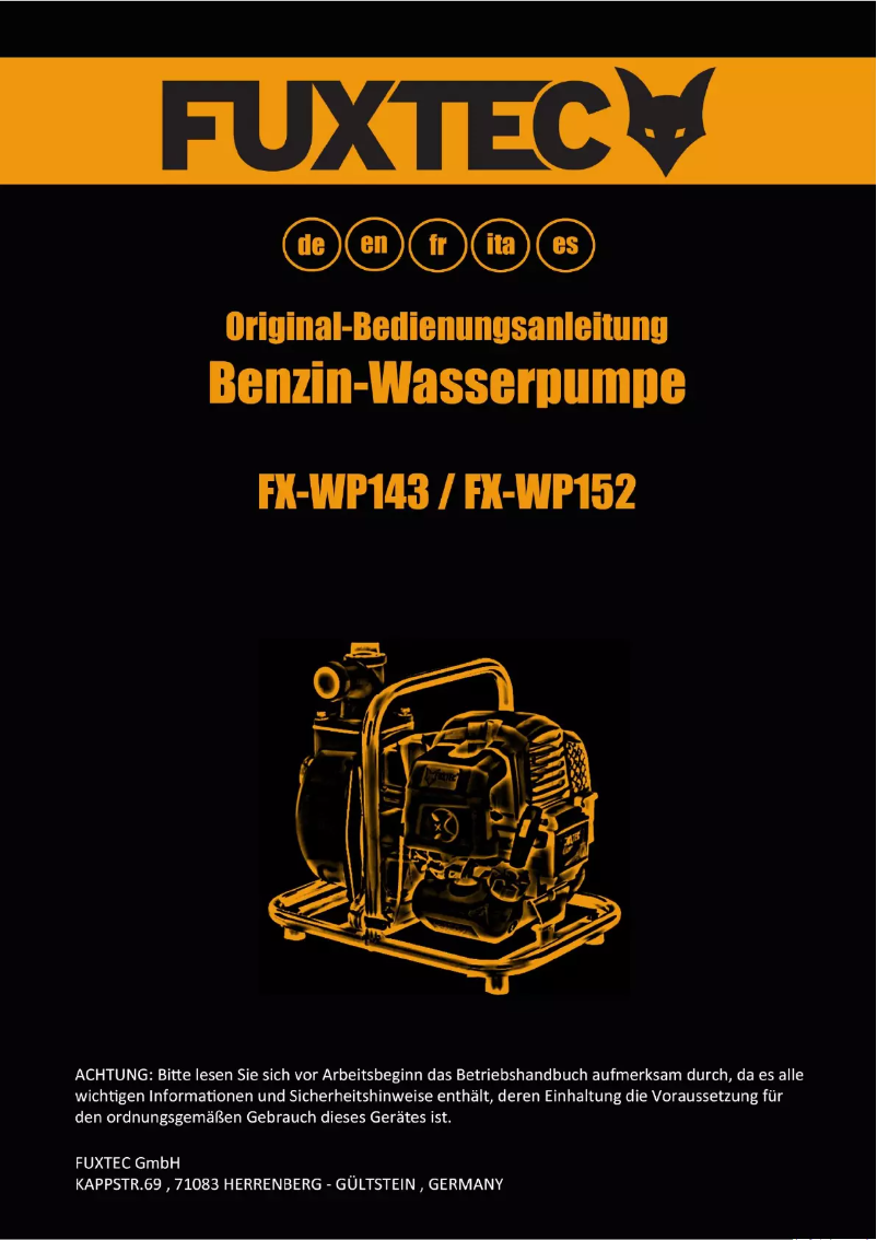 First page image of the manual for FX-WP143