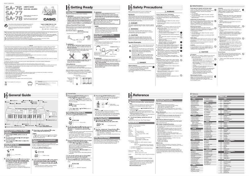 Page 1 of the manual User Manual Casio SA-76