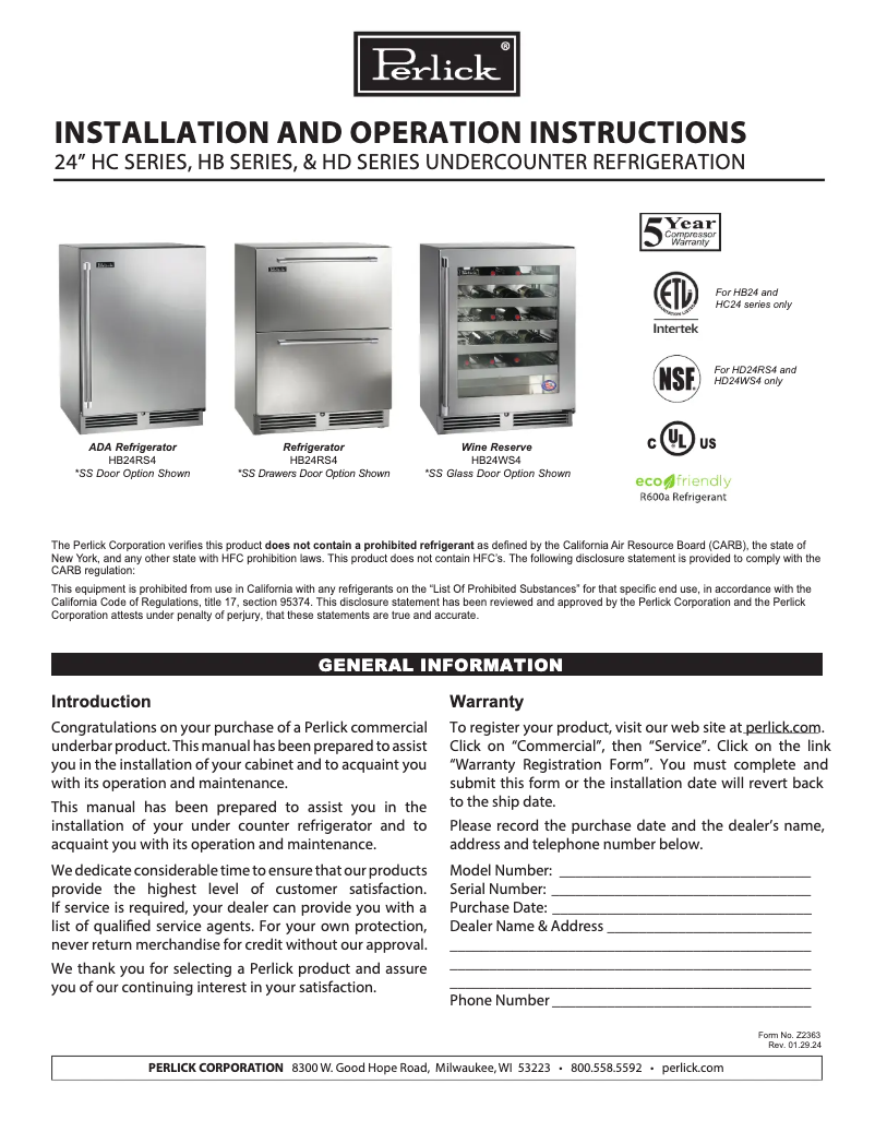 First page image of the manual for HB24BS