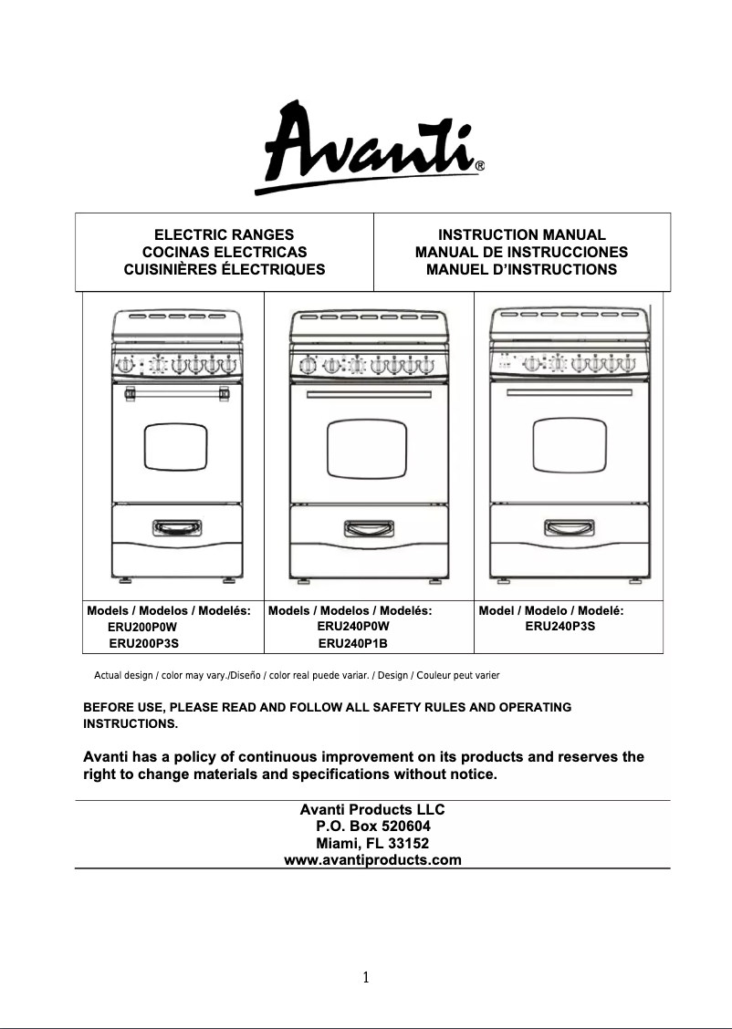 First page image of the manual for ERU200P3S