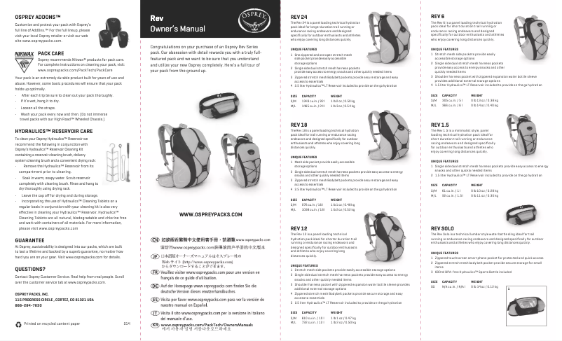 Page 1 of the manual User Manual Osprey Rev 6