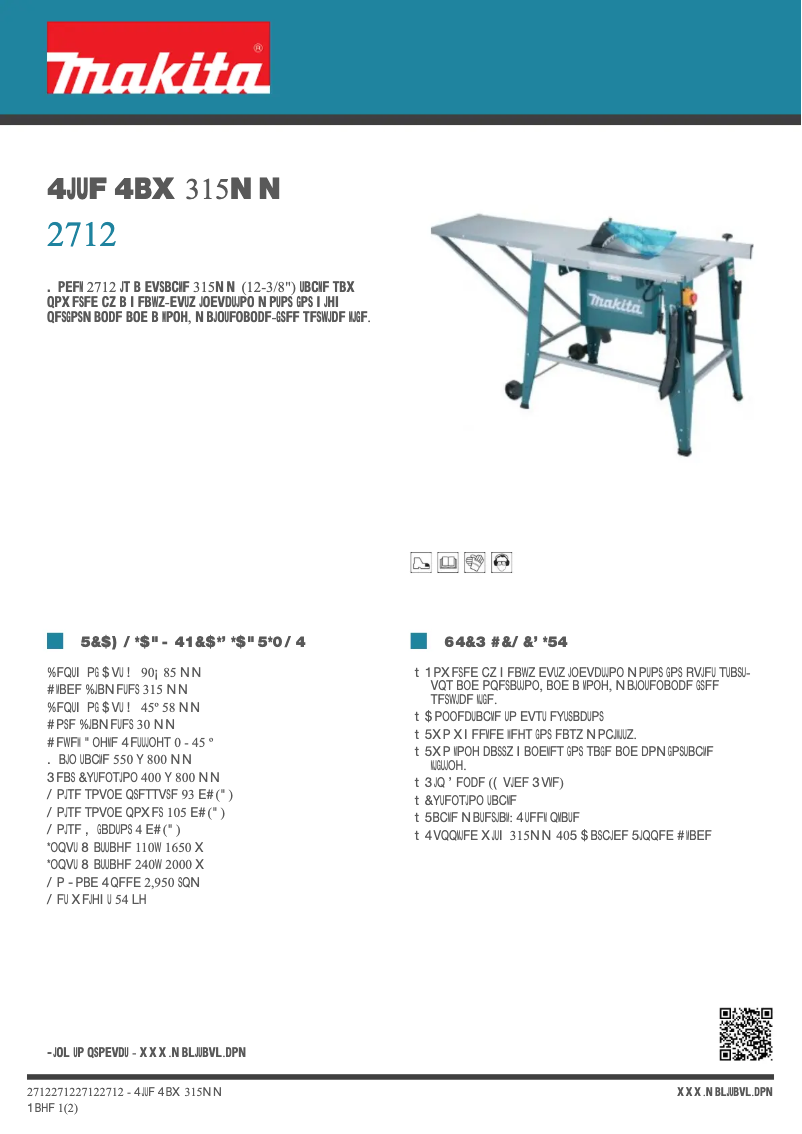 Page 1 of the manual Technical Sheet Makita 2712