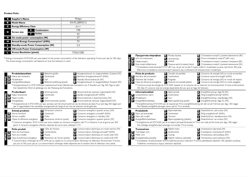 First page image of the manual for 43HFL2889S