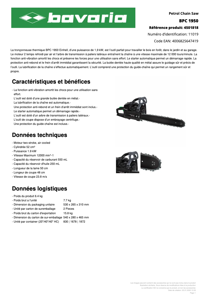 First page image of the manual for BPC 1950