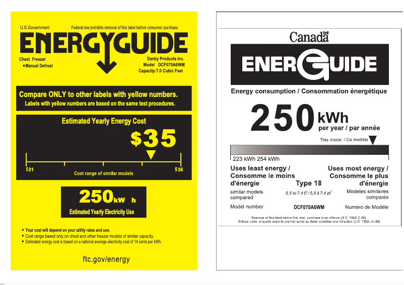 Page 1 of the manual Energy Label Danby DCF070A6WM