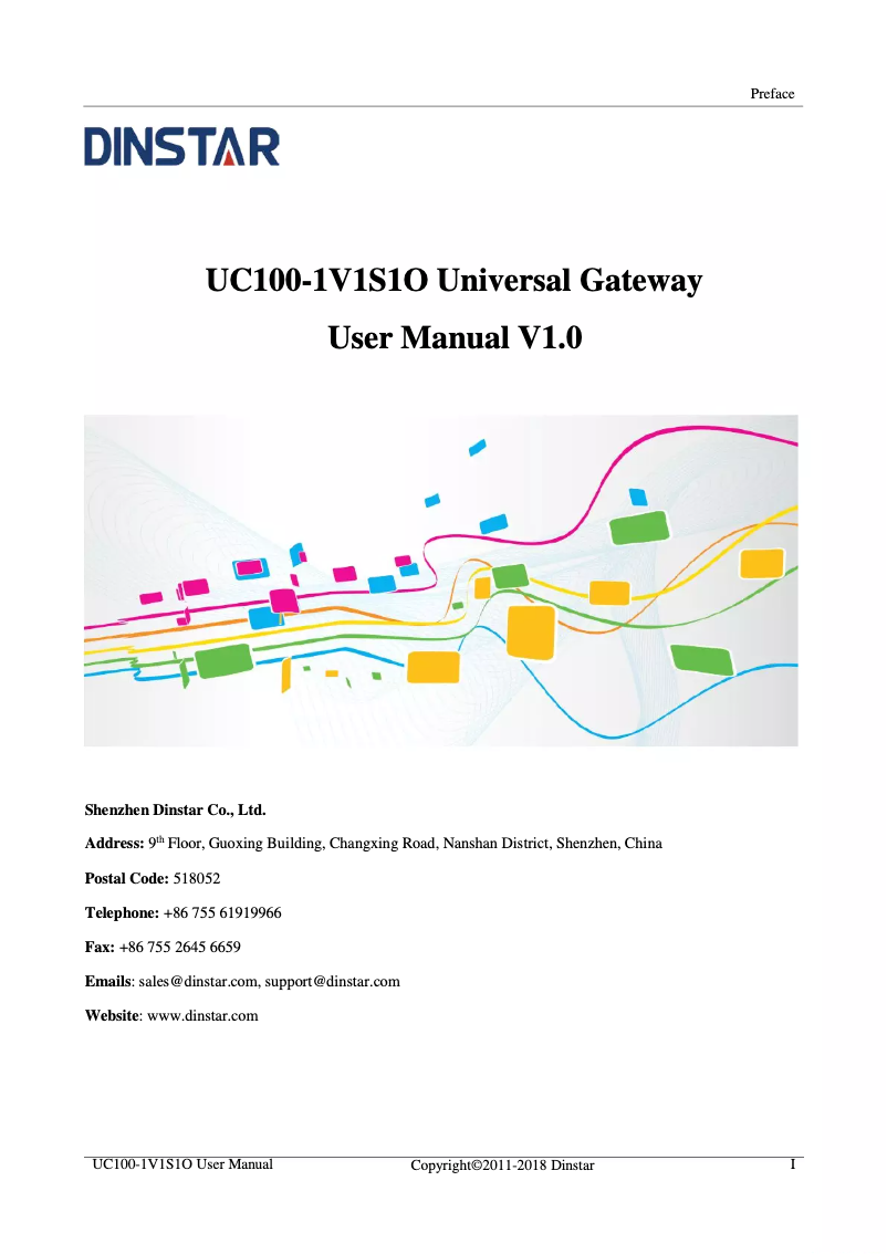 Page 1 of the manual User Manual Dinstar UC100-1V1S1O