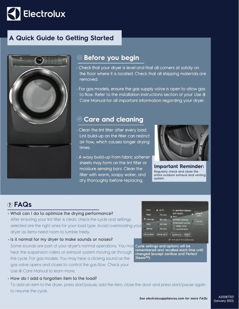 First page image of the manual for EFLS627UIW