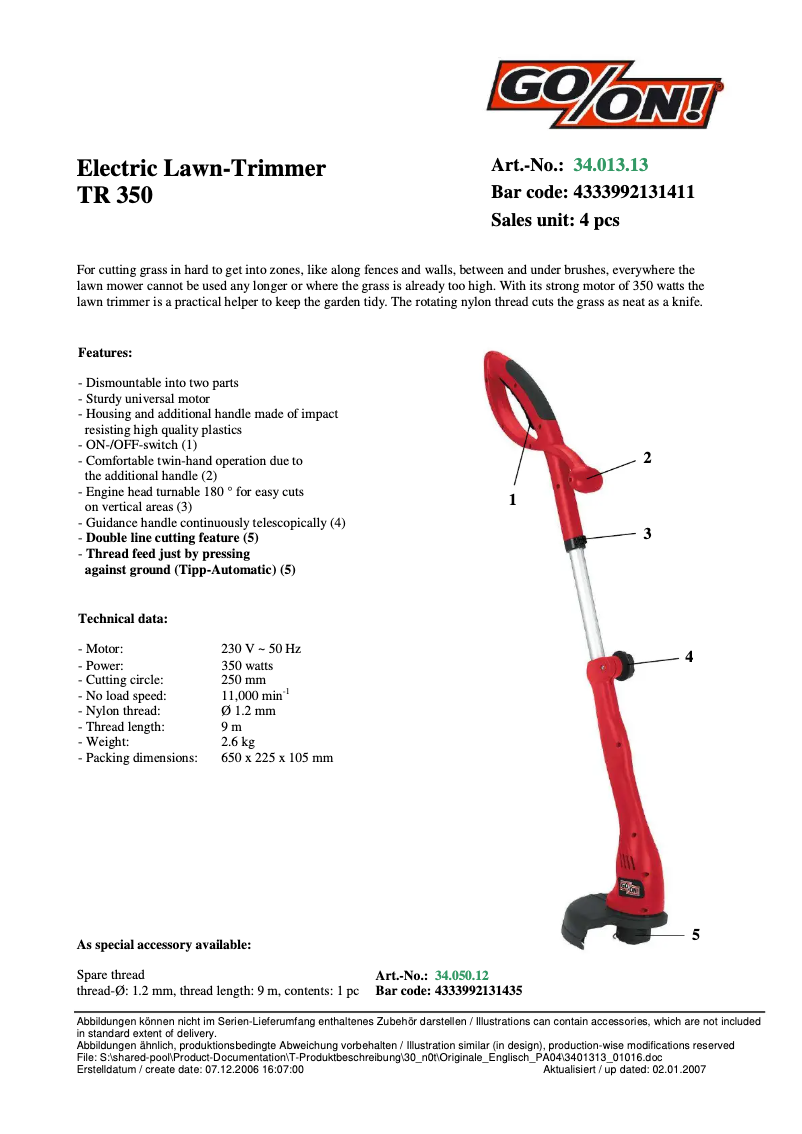 Page 1 of the manual User Manual GO/ON TR 350