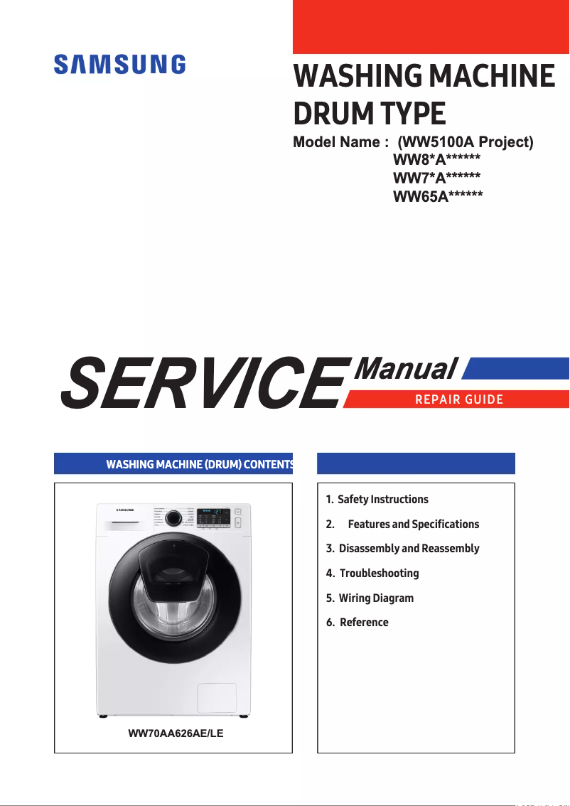First page image of the manual for WW70AA126TH