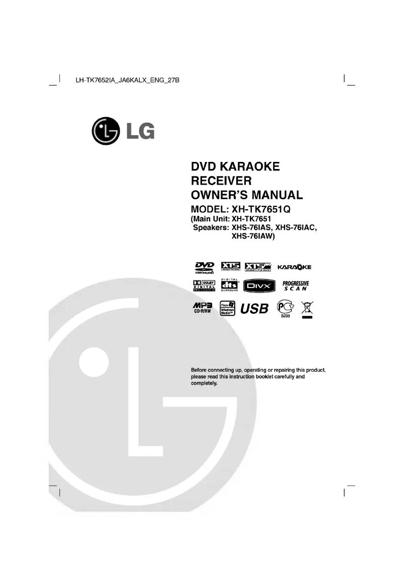 Page 1 of the manual User Manual LG XH-TK7651Q
