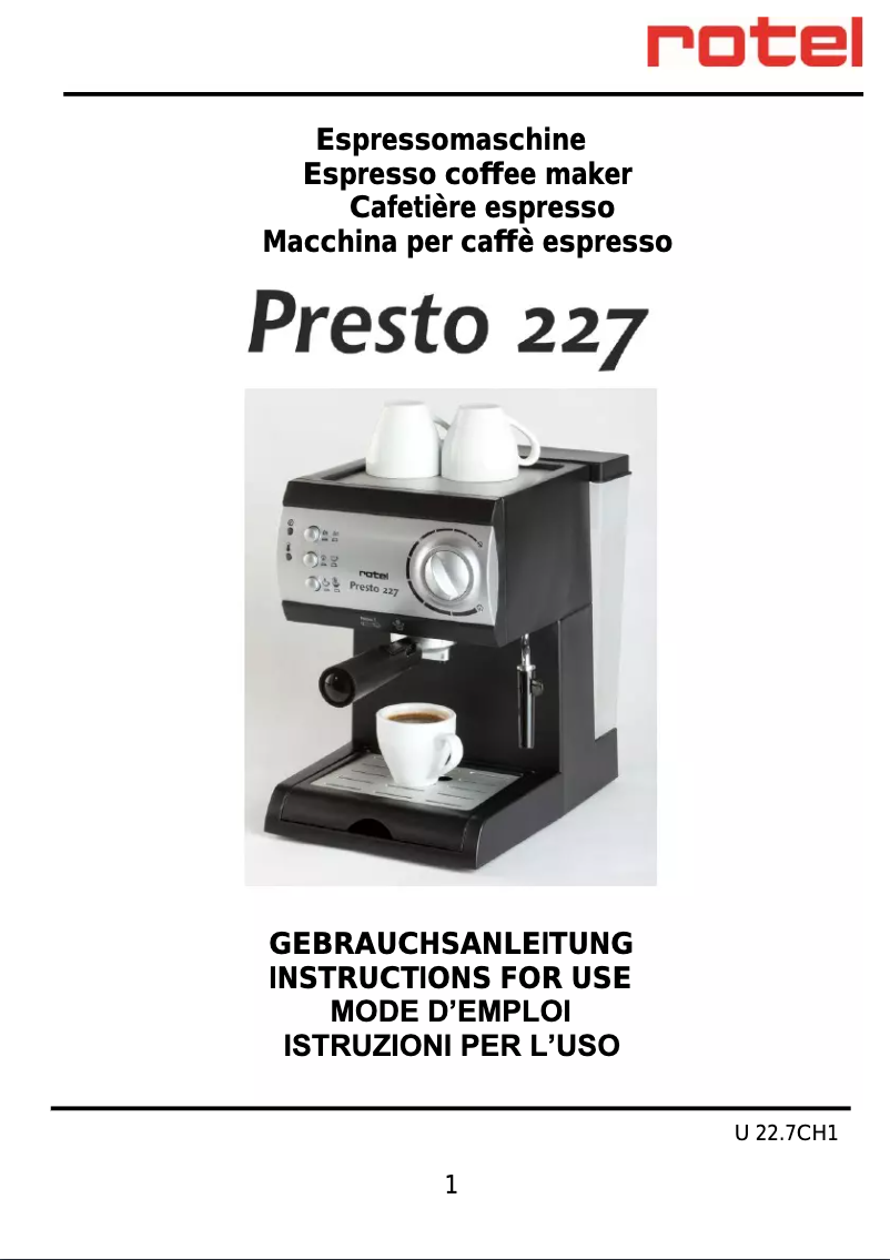 Page 1 of the manual User Manual Rotel Presto 227