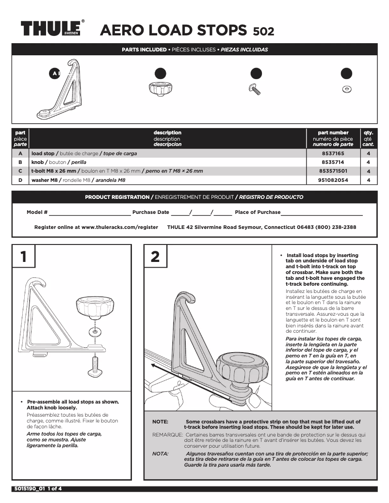 Page 1 of the manual User Manual Thule Aero Load Stops 502