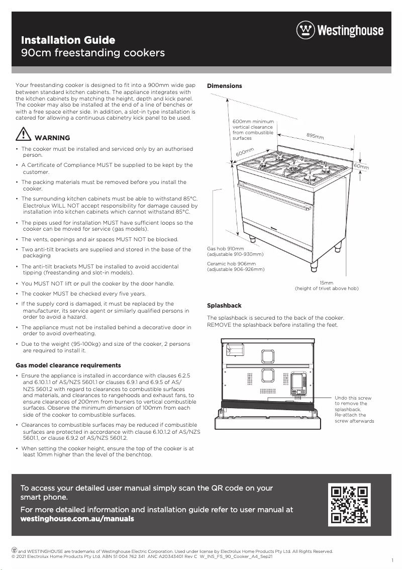 First page image of the manual for WFE915SD