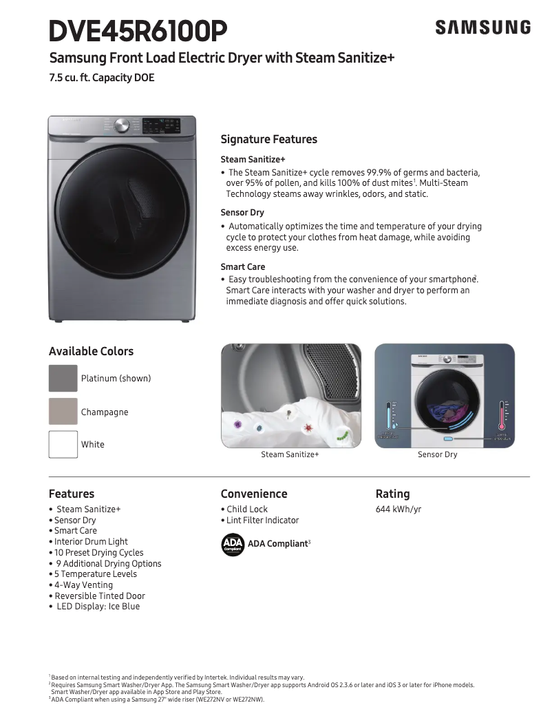 Page 1 of the manual Technical Sheet Samsung DVE45R6100P