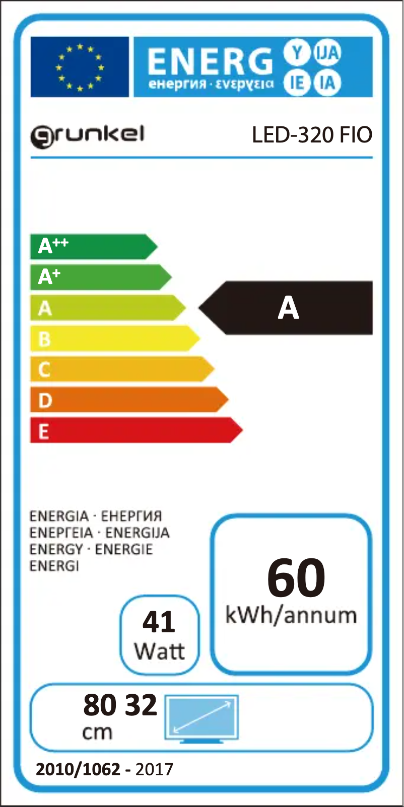 Page 1 of the manual Energy Label Grunkel LED-320 FIO