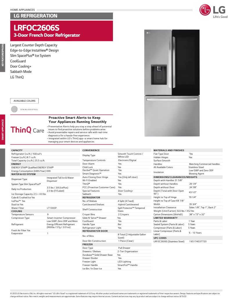 First page image of the manual for LRFOC2606S