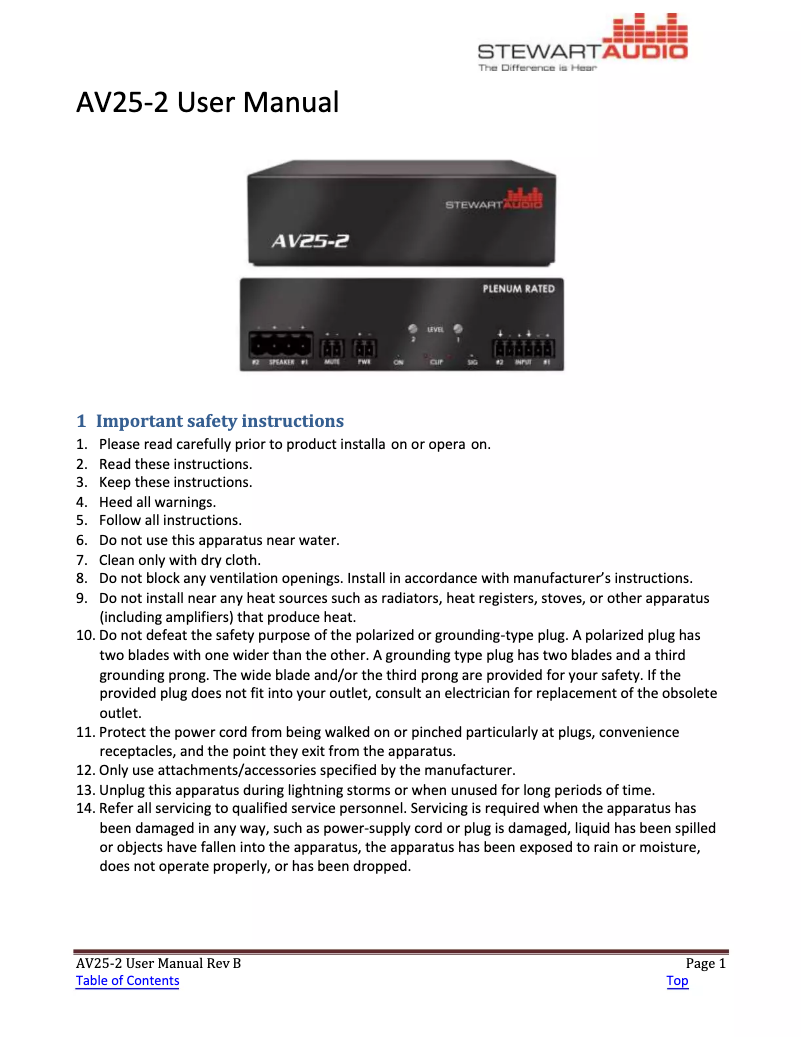 First page image of the manual for AV25-2