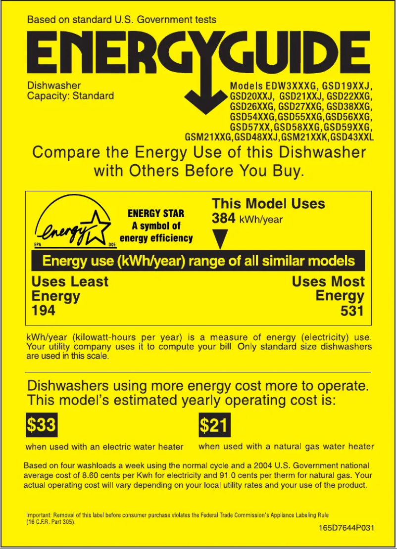 Page 1 of the manual Energy Label GE GSD5600GBB
