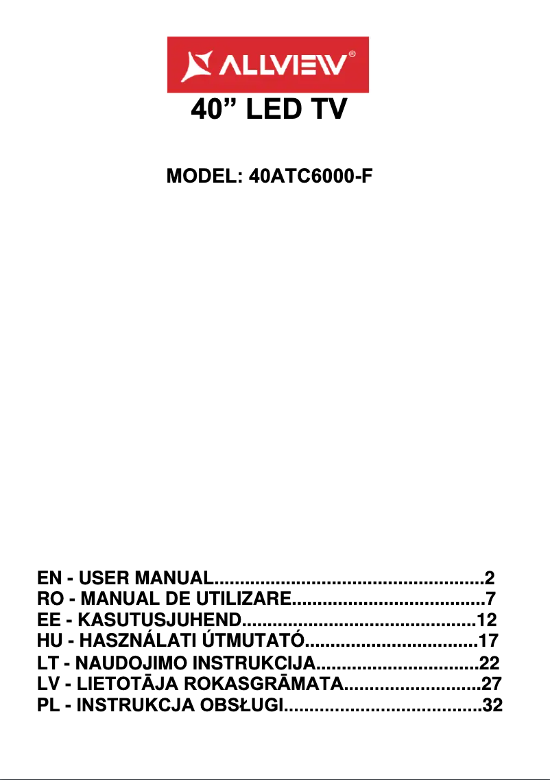 Page 1 of the manual User Manual Allview 40ATC6000-F