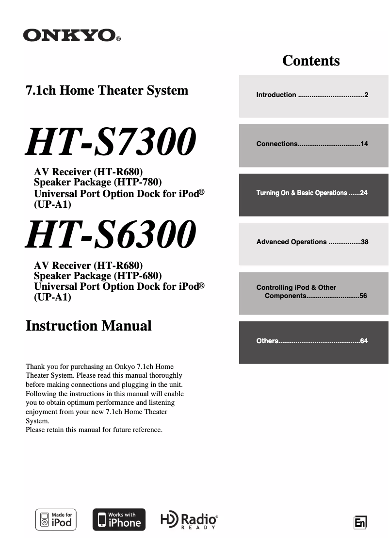 Page 1 of the manual User Manual Onkyo HT-S7300