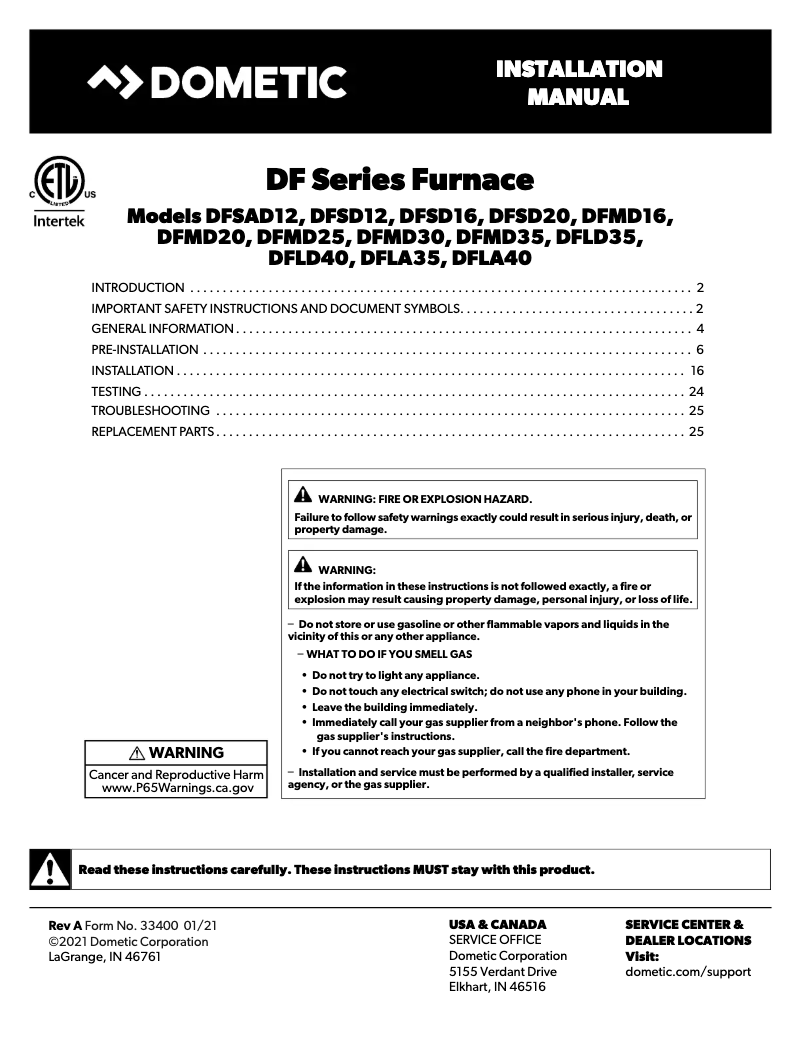 Page 1 de la notice Manuel utilisateur Dometic DFMD 35111