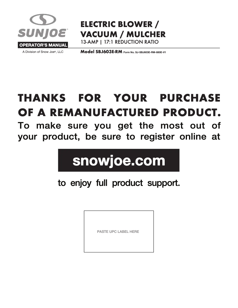 First page image of the manual for SBJ603E-GRY-RM