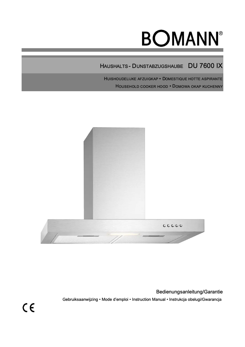 First page image of the manual for DU 7600 IX