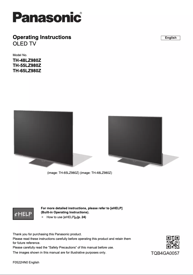 Page 1 of the manual User Manual Panasonic TH-55LZ980Z
