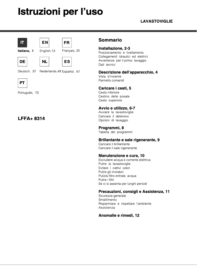 Page 1 of the manual User Manual Hotpoint LFFA+ 8314 B EU