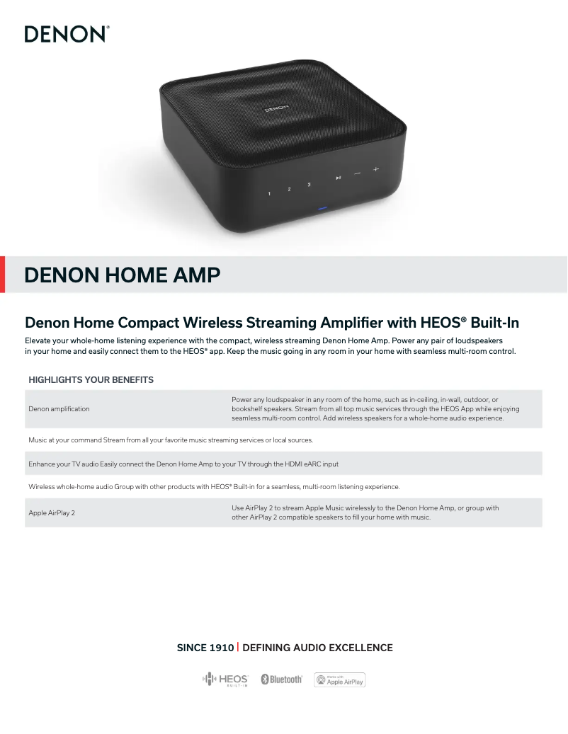 Page 1 of the manual Technical Sheet Denon Home Amp