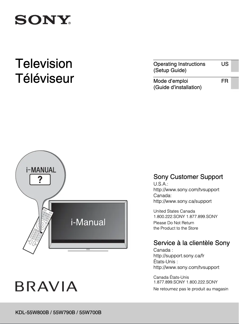 First page image of the manual for Bravia KDL-55W800B