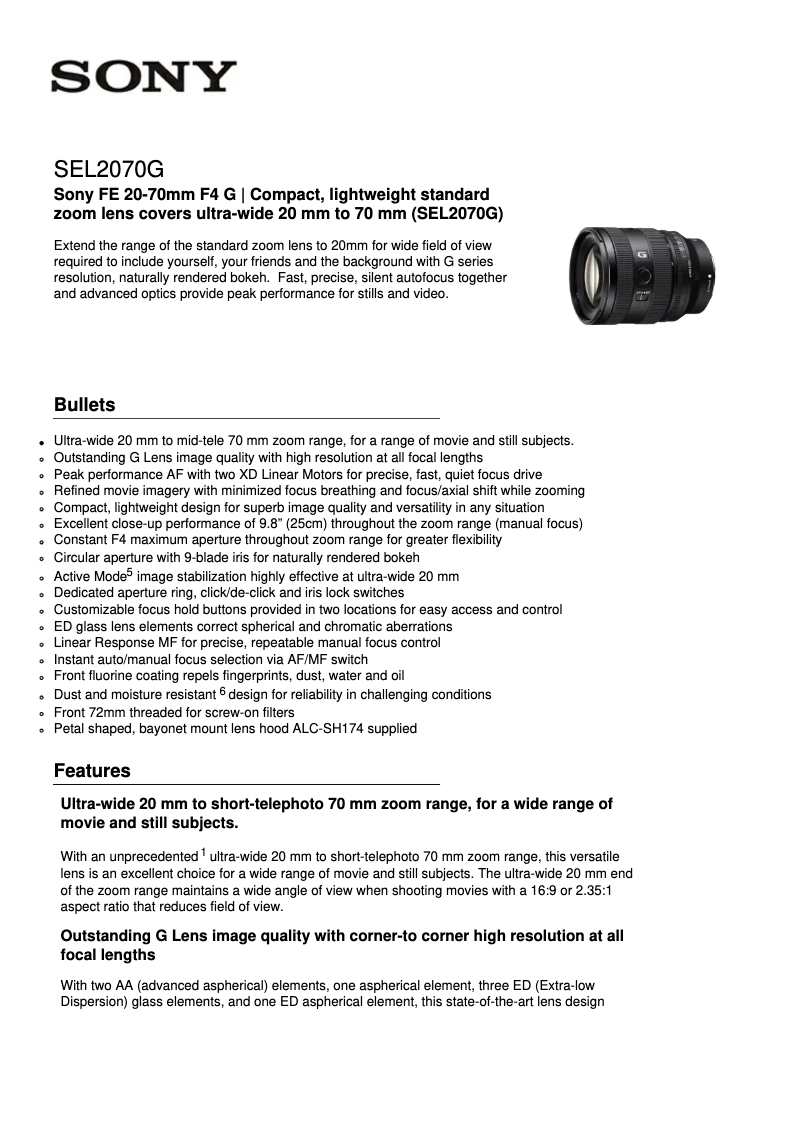 First page image of the manual for SEL2070G