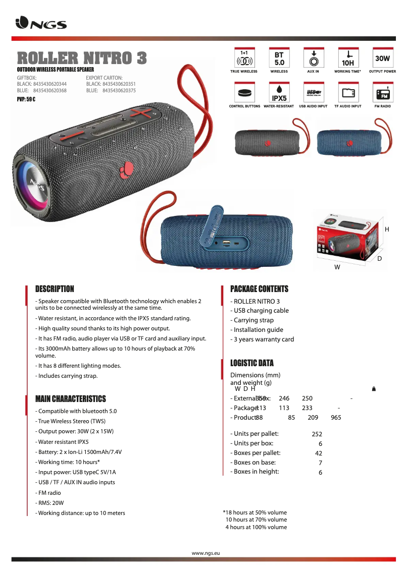 Page 1 of the manual Technical Sheet NGS Roller Nitro 3