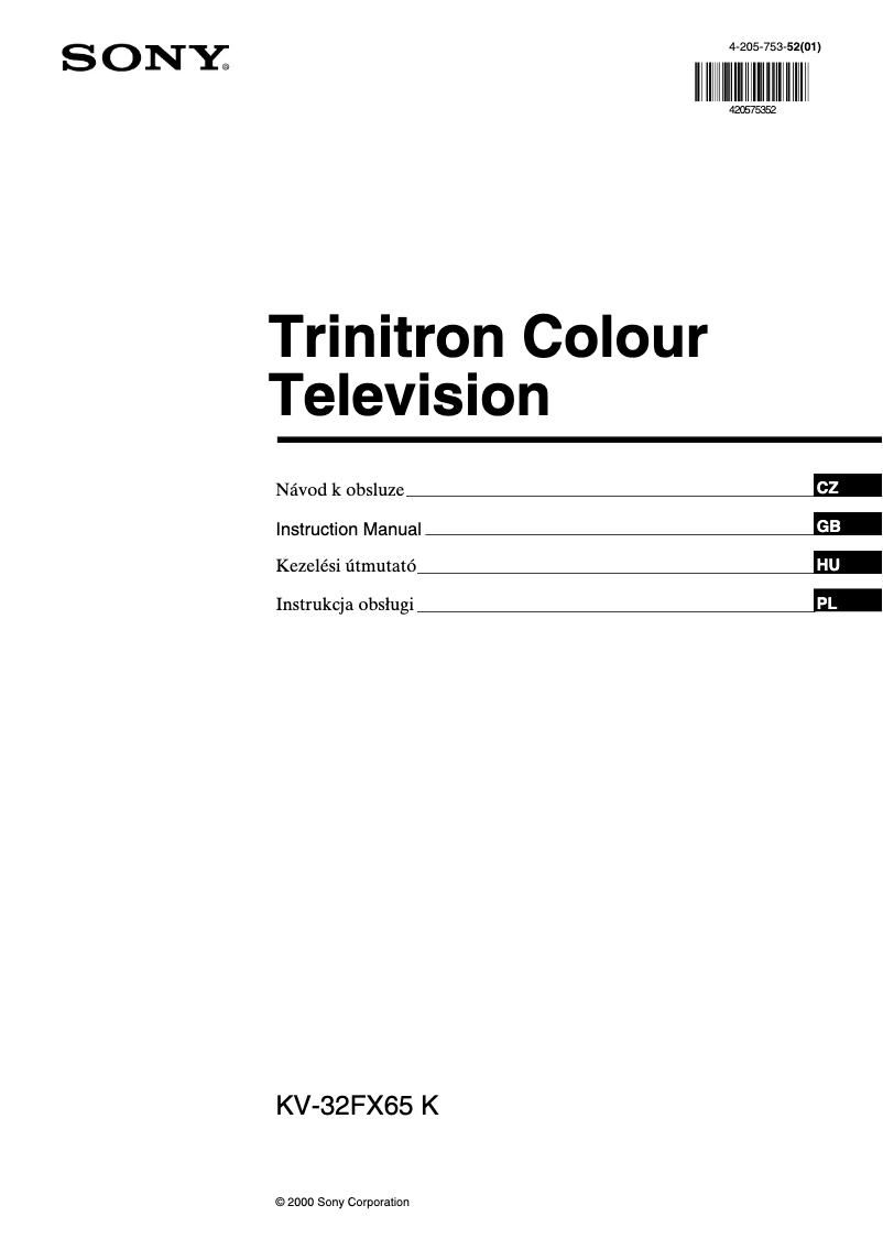First page image of the manual for KV-32FX65K